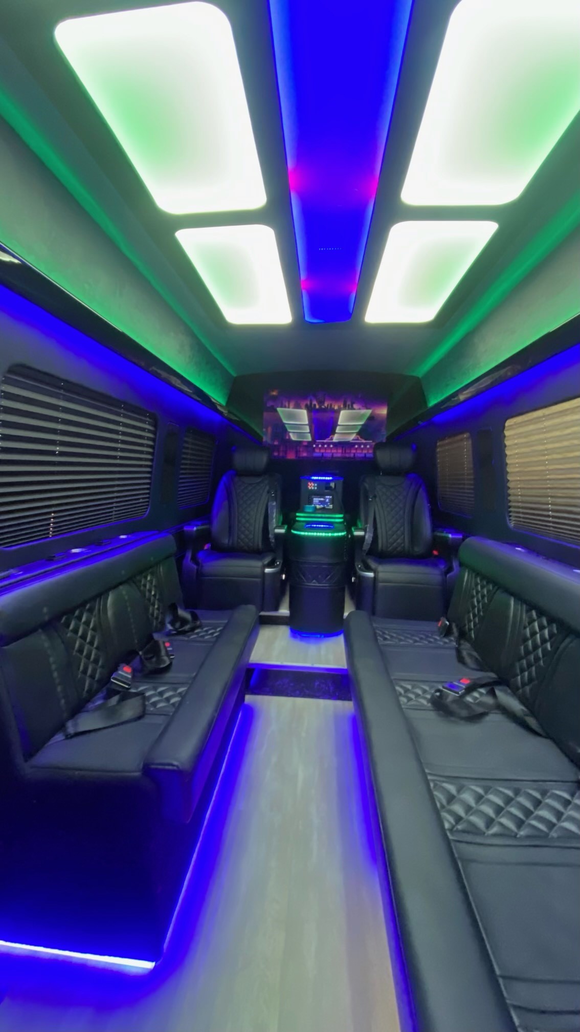 Mercedes Sprinter 12 passenger party bus photo of inside